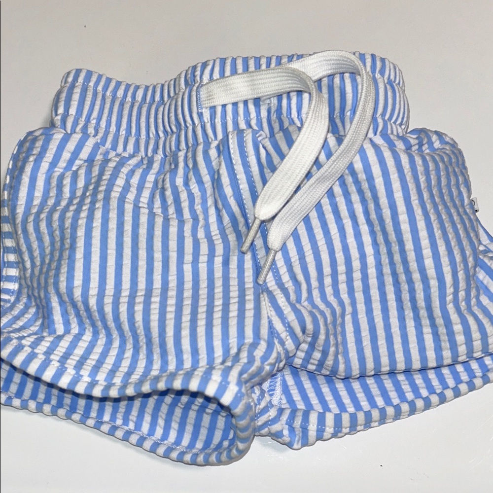 Caden Lane Blue and White Striped Lined Swim Trunks 0-3 Months Like New